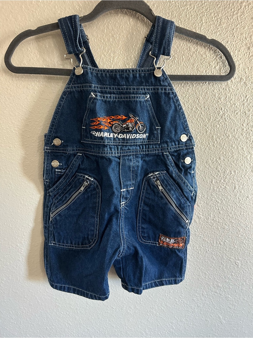 Harley Davidson Y2K Embroidered Cargo Denim Shorts Overalls Kids Size 4T